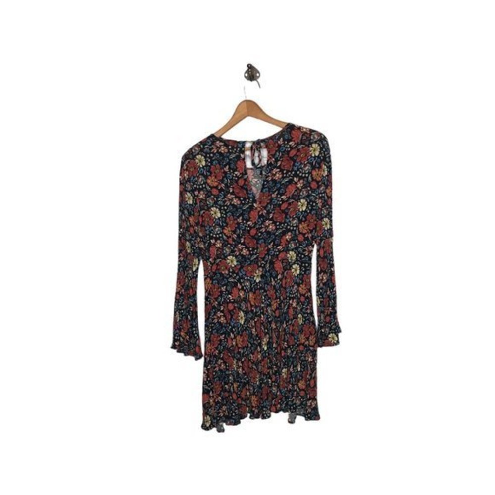American Eagle S Black Floral Long Bell Sleeve‎ Flirty Mini Festival Boho Dress - Picture 4 of 6